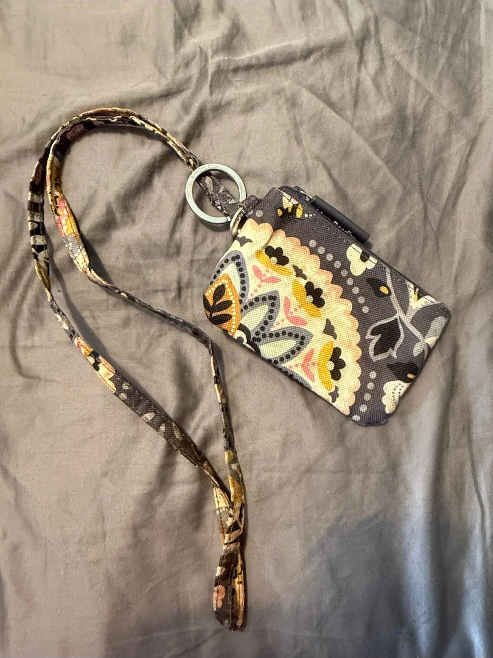 Vera Bradley Floral Pattern Lanyard Card Holder in Black, Pink, Yellow